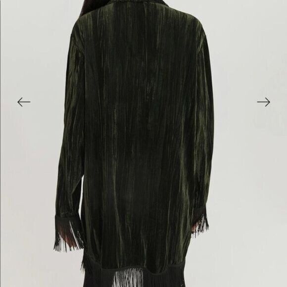 Something Navy Phoebe Velvet Emerald Shirt Dress Fringe S NWT Whimsigoth Vamp - Picture 9 of 11